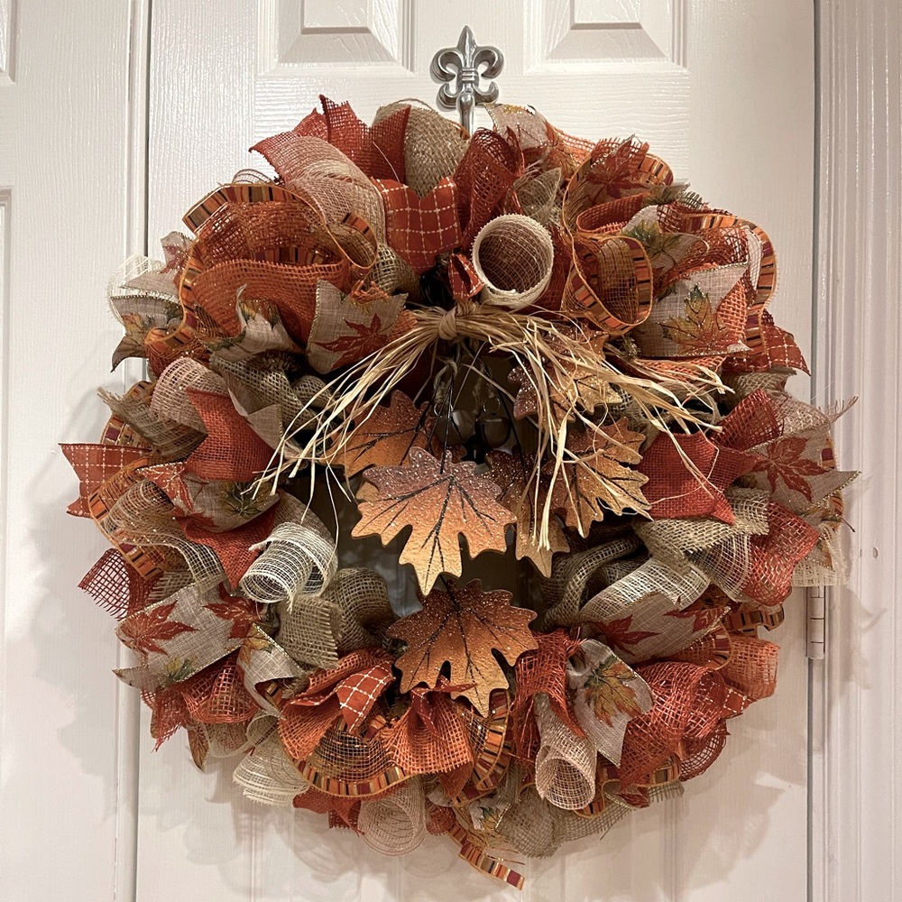 FALL WREATH LEAVES- RUST, DK ORANGES, NATURALS 24”